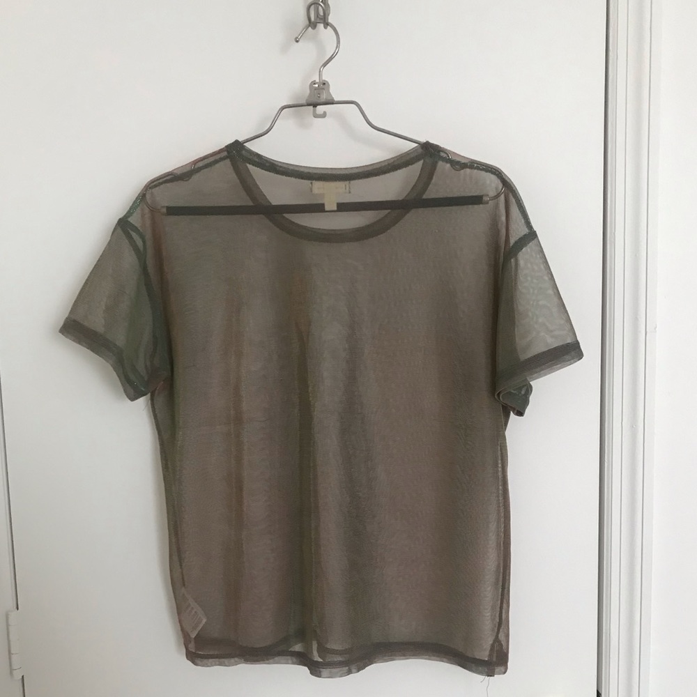 Silence + Noise Two-Tone Chrome Mesh Top